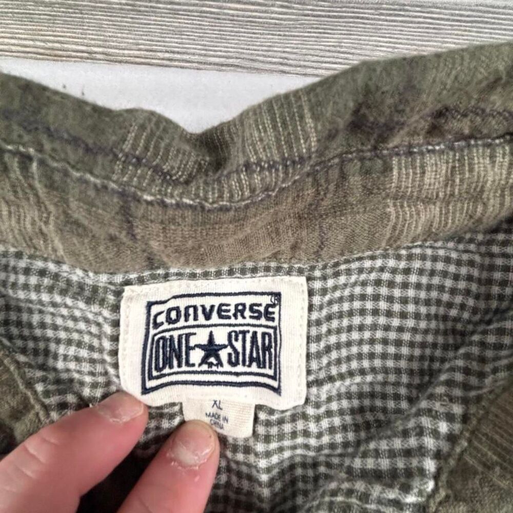 Converse One Star Green Beige Plaid Button Up Shirt Women's XL - Picture 3 of 7